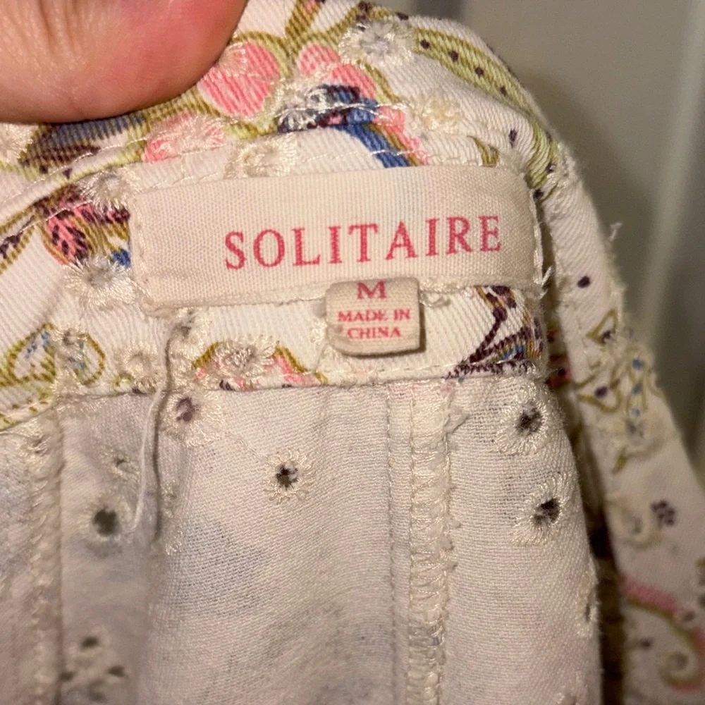 Anthropology Solitaire Eyelet Floral Cream Oversized Denim Jacket - Picture 12 of 12